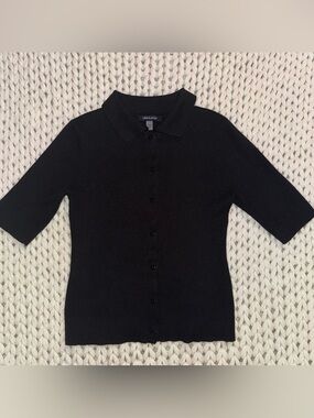 Cable & Gauge Black Short-Sleeve Button Front Polo Top